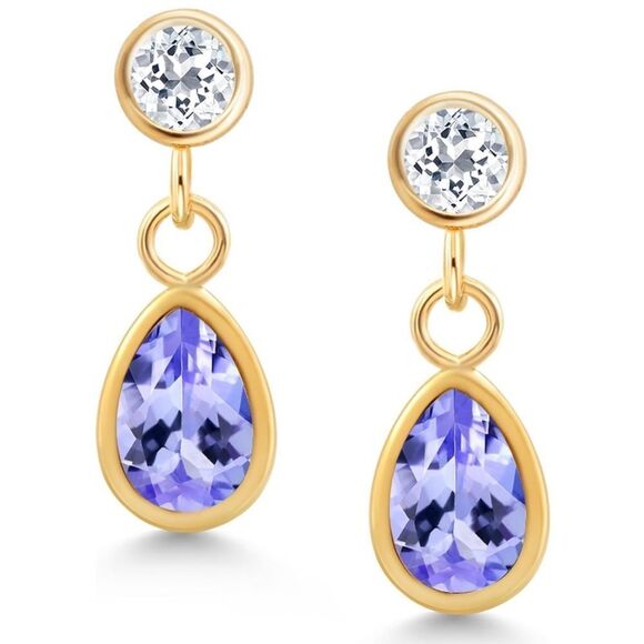 BijouStudios Earrings Jewelry - 14K Yellow Gold with 1.17 Cttw Blue Tanzanite and White Topaz Post Back Earrings
